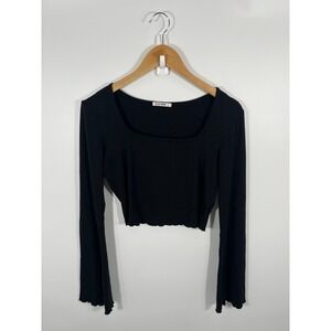 Y2K Womens Square Neck Top L Black Flare Sleeve Whimsigoth Dark Fairy Grunge